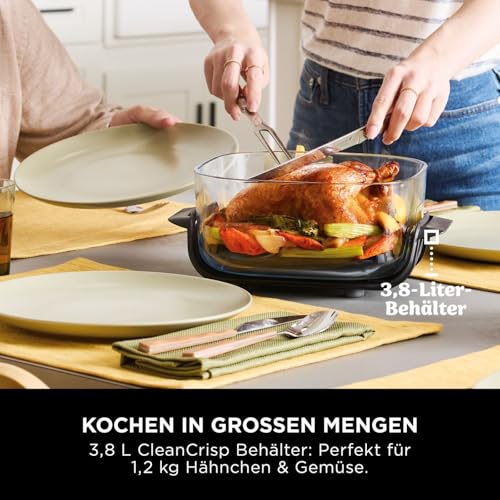 Ninja CRISPi Tragbare Heißluftfritteuse, 3,8 l & 1,4 l, 4-in-1: Heißluftfrittieren, Braten, Aufknuspern, kompaktes Design, 2 abnehmbare Glasbehälter & Deckel, 1700 W, Pastellgrün FN101EUGNBL 4