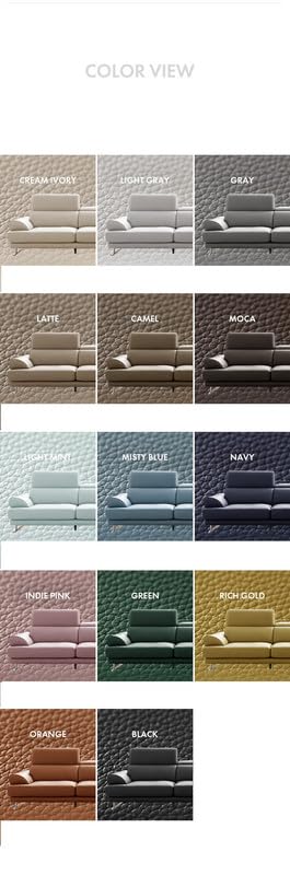 Image of Fabrique Meraki Leatherette 4 Seater with Puffy Moden Design Blue Sofa Set with Moveable Headrest | Comfortable Furniture for Home Office & Living Room | Easy to Move with Stainless Steel Legs