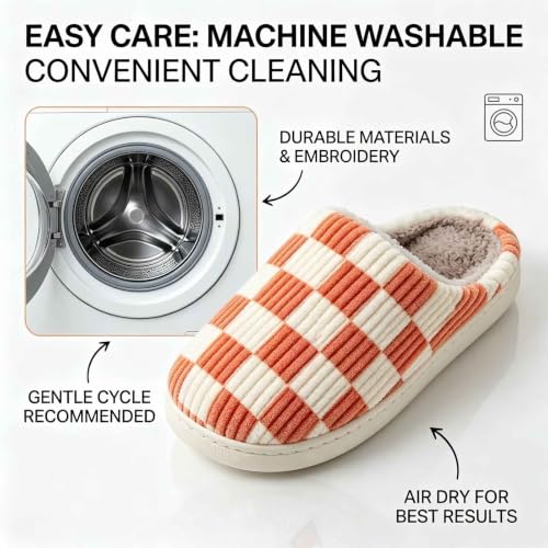 Image of Checkered Slippers for Women and Men - Fuzzy House Slippers with Memory Foam, Comfy Plush Fluffy Indoor House Shoes, Cozy Warm Slip on Bedroom Slippers with Non-Slip Sole