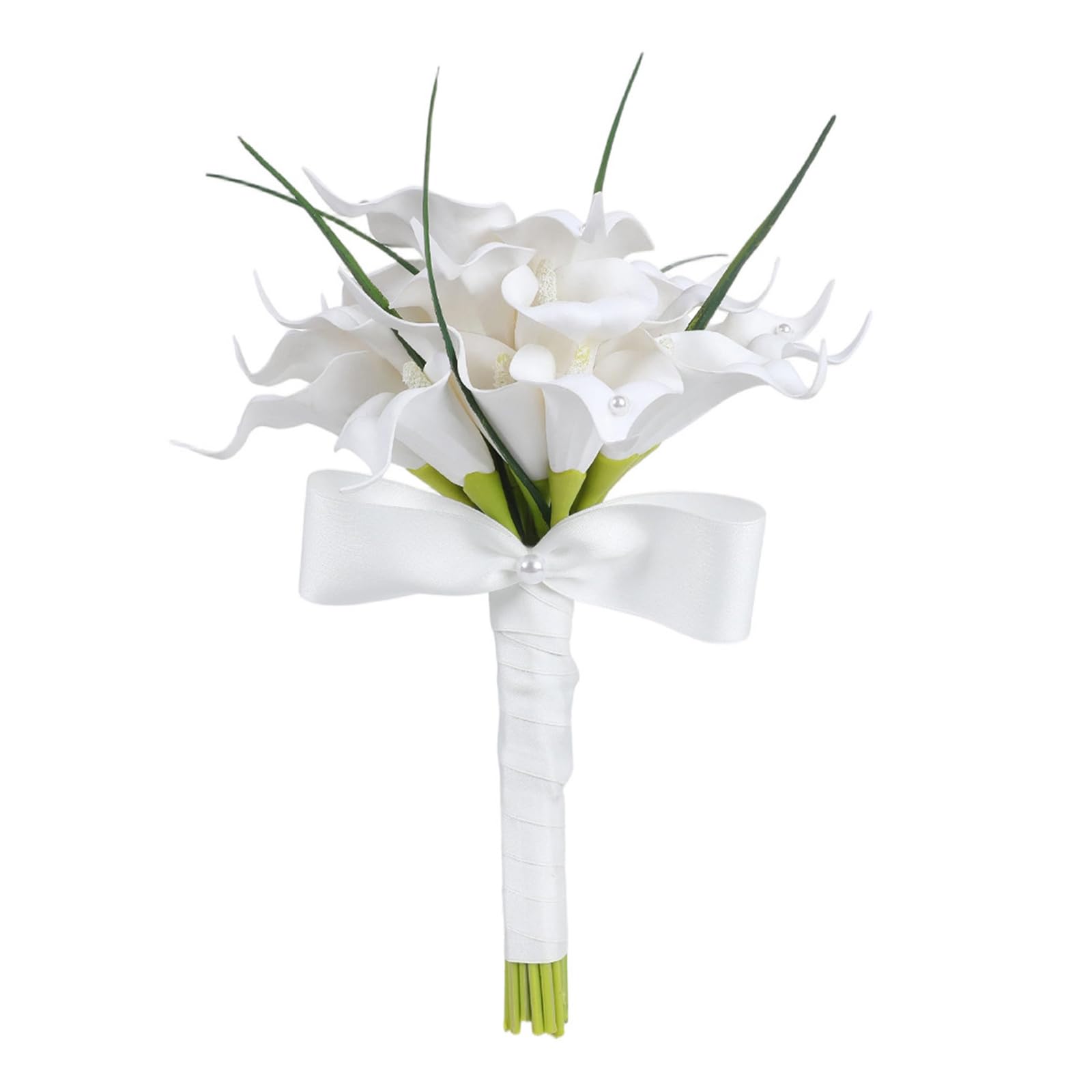 Kaeltsyn Faux Calla Bridal Hand Arrangement with Flexible Stalks White Shade Wedding Accessory Artificial Silk Calla Bouquet Silk Flower Accessory