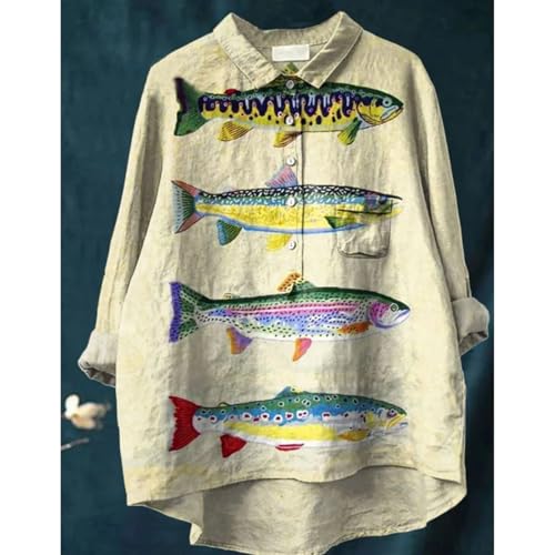 Women's Boho Floral Vintage Printed Lapel Button Shirt Trendy Casual Loose Long Sleeve Cute Vacation Tunic Top2