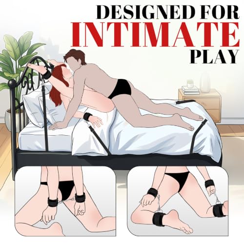 Image of Sex Bondage BDSM Kit Bed Restraints Set, Super Easy Install Straps | Discreet Hidden Under Mattress, Extra Long Handcuffs & Ankle Cuff, for Adults Women Couples, Queen & King Size