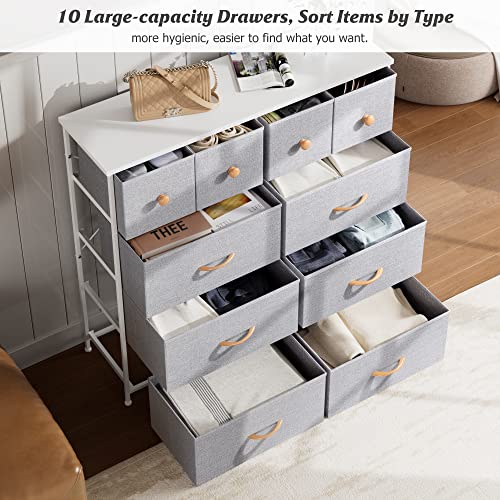 Nicehill Dresser for Bedroom with 10 Drawers, Storage Drawer Organizer, Tall Chest of Drawers for Closet, Clothes, Kids, Baby, Living Room, Wood Board, Fabric Drawers (Light Grey) - Image 5