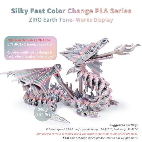 Image of ZIRO 3D Printer Filament PLA, Fast Color Change Silk, 1KG Earth Tone