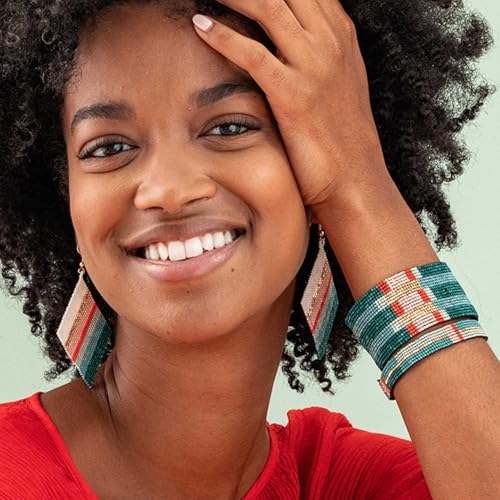 INK+ALLOY Beaded Earrings for Women Dangling, Frida Large Diamond Shaped Drop Statement Boho Earrings, Hypoallergenic Handmade Jewelry for the Modern Bohemian, 3.25-Inch Length2