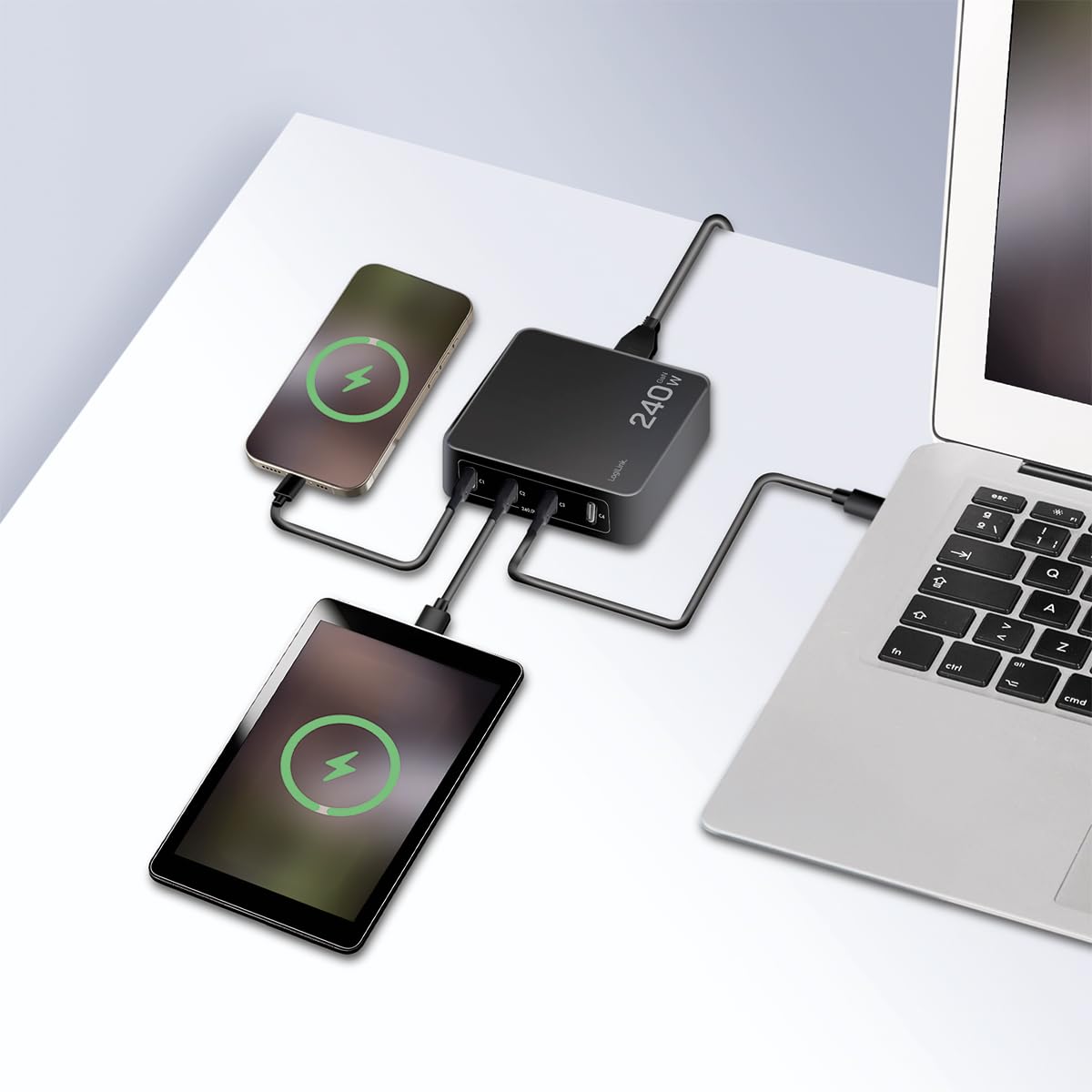 LogiLink PA0353 - Caricatore intelligente GaN (nitruro di gallio) 240 W, 4 x USB-C PD 3.1 (PowerDelivery)