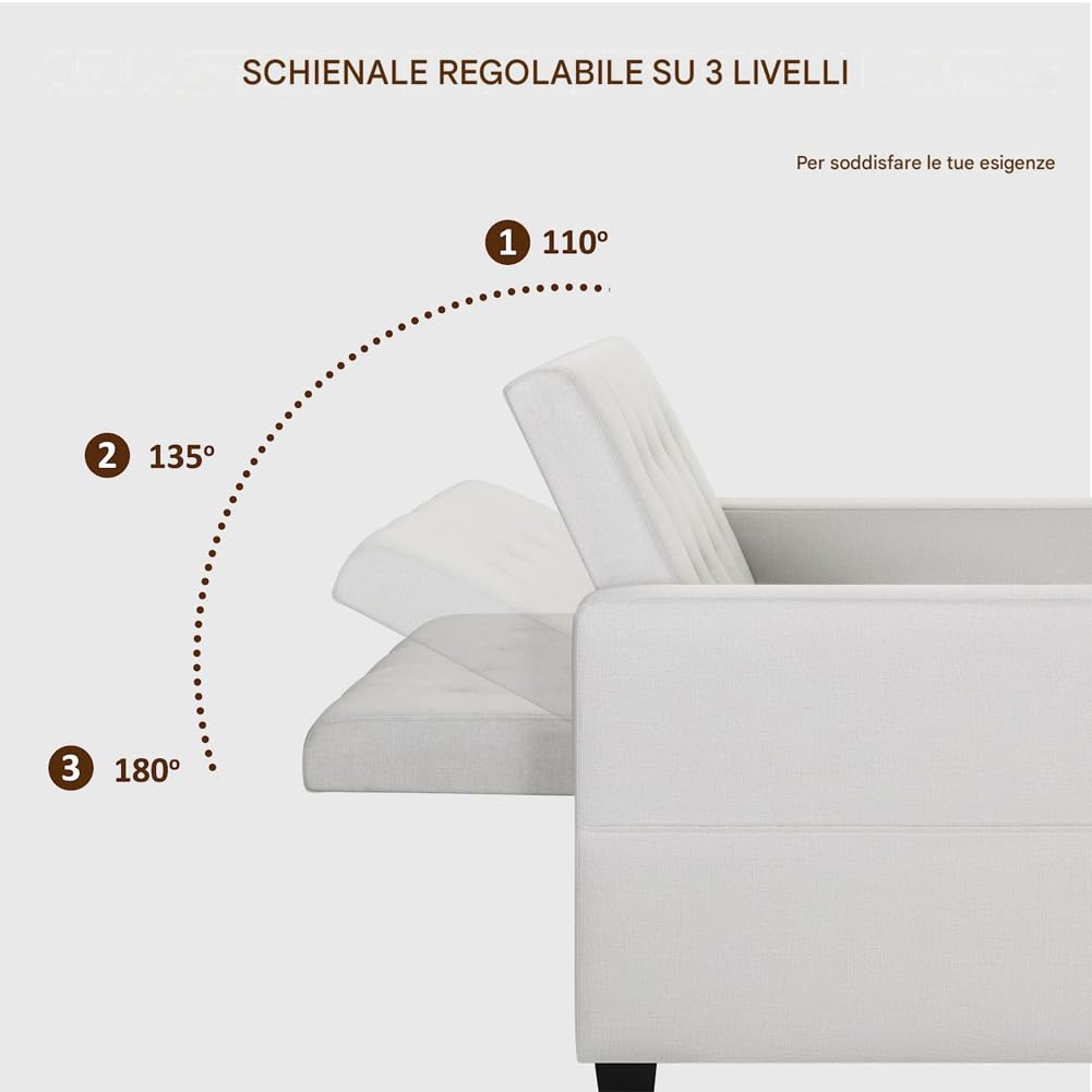 BAKAJI Divano Letto 2 Posti con Rivestimento in Velluto Premium Reclinabile, Imbottitura ad Altissima Densità, Seduta Ergonomica, Apertura Facile, Cuscini per Sollievo Lombare (Beige 1 Posto)