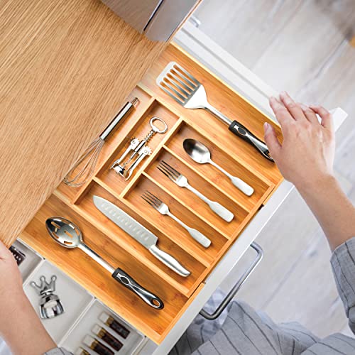 Expandable Bamboo Silverware Organizer - Kitchen Drawer Organizer, Utensil Holder - Drawer Organization And Storage In Kitchen, Bathroom Or Bedroom, 17” Long, Adjustable From 13” - 22.2” Wide, 2” Deep #TOP7
