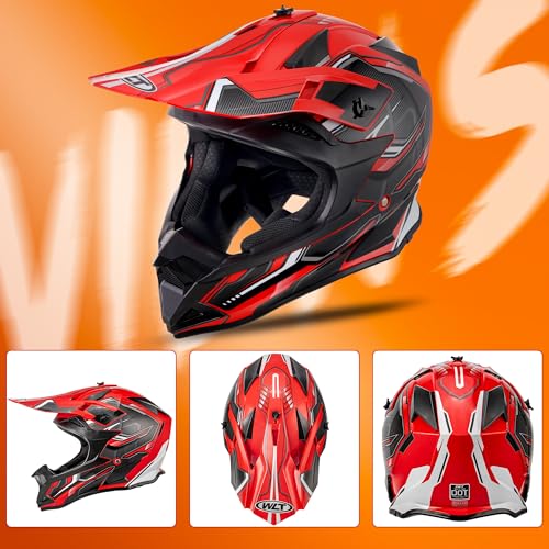 Image of OUMURS Adult Motocross Dirt Bike Helmet with Goggles, Gloves & Mask Dirt Bike ATV Helmet for Unisex-Adult Men Women Adjustable Sun Visor DOT /FMVSS-218 Off-Road Motorcycle Helmet UTV Helmet Downhill