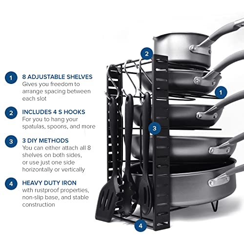 joeji's Kitchen 8 Tier Pan Rack Space Saving Pot Holder Rack Heavy duty Iron Pan Stand 38x46cm Pan Organiser with 3 DIY Methods of Installation - Image 4