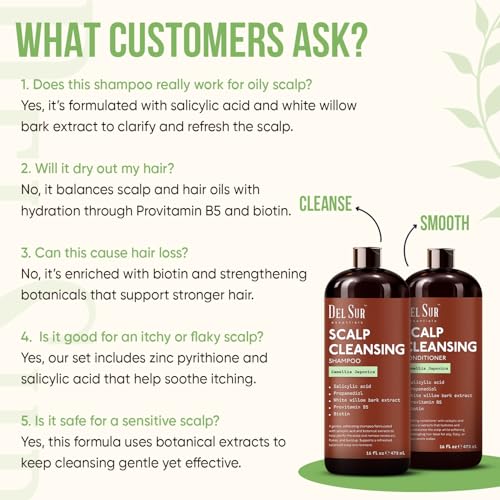 Image of DEL SUR Scalp Cleansing Shampoo and Conditioner Set | 16 fl oz Each | with Camellia Japonica, Salicylic Acid & Willow Bark | Clarifying Oil Control for Build Up & Oily Scalp
