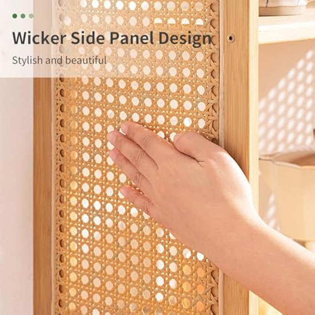 Small Countertop Organizer Kitchen Tabletop Storage Racks 2 Tier Spice Jar Storage Rack Breathable Woven Rattan Shelving for Kitchen Living Dinning Room Break Room,Black,27.6 * 9.5 * 19in