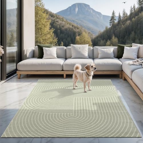 the carpet Santo Plus Tapis Moderne pour Salon, Chambre à Coucher, Vert, Style bohème, 140 x 200 cm, en polypropylène