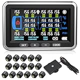 Tyona Truck Tire Pressure Monitoring System with 16 sensors 13Bar/0-199PSI 4.5 inch Color Display tpms for RV/Trailer 6 Alert Modes for Heavy Trucks and Long Body Vehicles