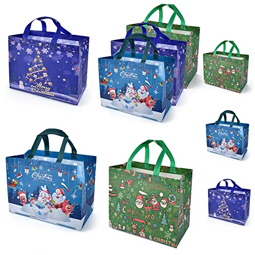 Bateya 6 Stück Weihnachtstüten Weihnachtseinkaufstüte Große, Tragbare Weihnachtstasche Geschenktüte Wiederverwendbare Taschen Für Geschenkeinkäufe, 32 X 24 X 17 cm Cover