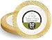 Disposable Plastic Plates Pack Of (50) Elegant Salad/Dessert Plates - Lace Design - Wedding - Cake Plates - Party Plates- Fancy Disposable - China Look- White With Gold Lace Rim - 7.5"