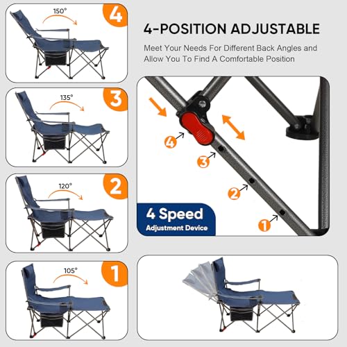 Colorsoul Silla de Camping Reclinable con Reposapiés, Silla Ajustable 90°-135° para Playa, Plegable y Resistente para Adultos, Azul miniatura 4