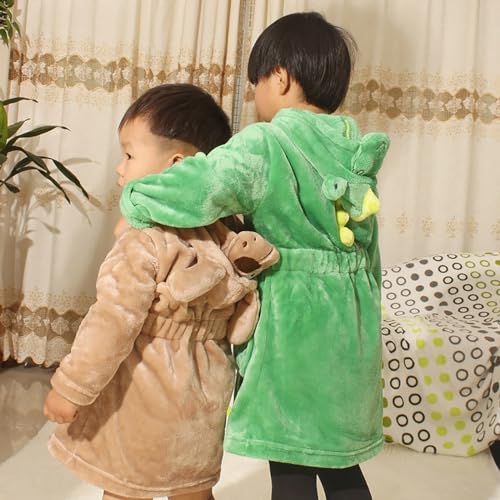 Toddler Kids Cartoon Hooded Plush 𝐑obe Animal 𝐏ajamas Boys Girls Fleece Bath𝐫obe Long Sleeve (Green, 2-3 Years)2