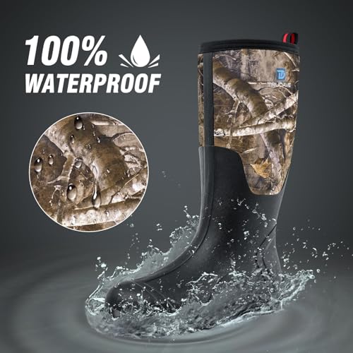 Image of Trudave Rubber Boots for Men with Steel Shank, Waterproof Insulated Reliable Rain Boots for Outdoor Work Hunting, Warm Dry 5mm Neoprene Anti-slip All-Season Mud Boots, Size 5-14