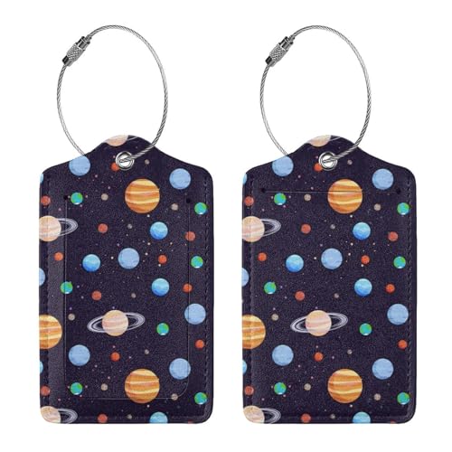 2 Pcs Space and Planets Luggage Tags for Suitcase, Solar System G...
