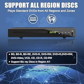 Blu-Ray Disc Player, HD 1080P Blue Ray Disc Player for TV, Play Region A/1 Blu-Ray Disc and All Region DVD Discs, DVD Player with HDMI/AV/Coaxial Output, USB Input, Built-in PAL NTSC (Zone 1 Blu-ray)
