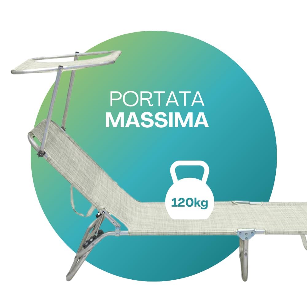 PALUPLUS 2 Lettini Prendisole Pieghevoli con Tetto Parasole con 2 BORSE Portalettino, Misura 180x55x90 cm, Tessuto Textilene, Struttura Metallo Tubolare da 18mm, Peso Max 120kg -3664F (Grigio)