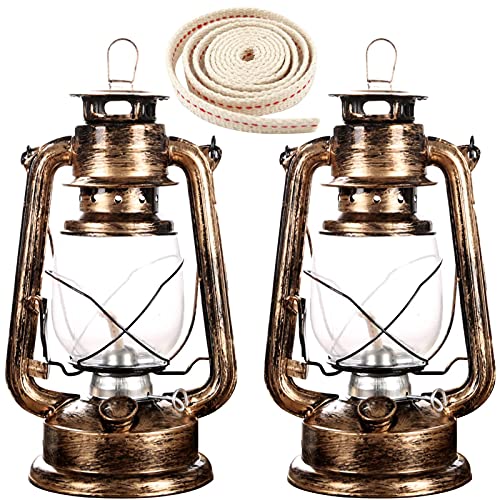 rnuie Rustic Kerosene Lantern, 2 Pack Oil Lamp and 1 Roll of Oil Lantern Wick,Vintage Hurricane Lamp for Indoor and Outdoor Use or Tabletop Decoration(Old Bronze)