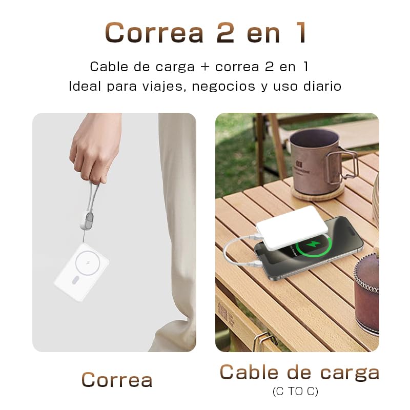 Powerbank 6800mAh con Carga inalámbrica 15W y Carga rápida 20W,Carga 2 Dispositivos por Type-C.Compatible con iOS 16/15/14/13/12 y Android,Ideal para emergencias y Viajes,Certificado PSE,Azul