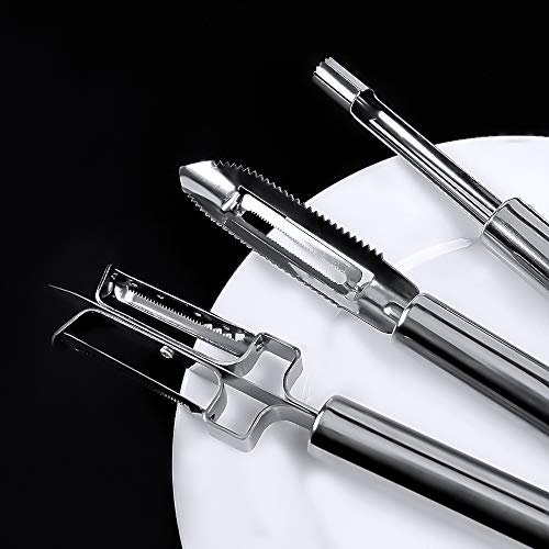 Stainless Steel Vegetable Peeler set of 3 pcs, Metal Peeler Set with Sharp Serrated Blade Cherry, Jujube Corer and Peeler Remover Set for Apple, Potato, Fruit Jujube, Vegetable Kitchen Gadgets Tools