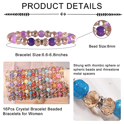 PIPITREE 16PCS Crystal Bracelet Beaded Bracelets for Women, Colorful Stackable Stretch Beads Bracelets Healing Crystals Rhinestone Spacers Anxiety Relief Gifts for Women2