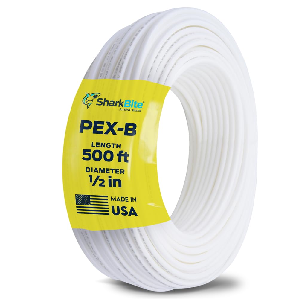 SharkBite 1/2 Inch x 500 Feet White PEX-B, PEX Pipe Flexible Water Tubing for Plumbing, U860W500