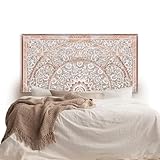 KultureDeco Queen Wood Headboard White-Wash | Carved Head Board Only | Wooden Wall Art Full Size Bed | Wall Mount Behind Board Queen | Full Bed Headboard Panels (Queen, Sumber, Antic)