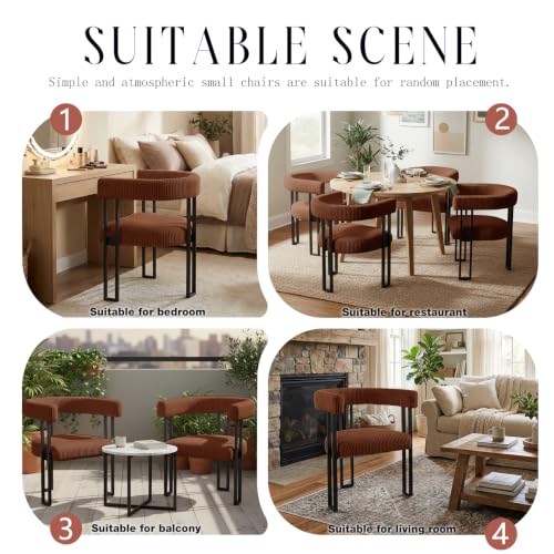 Image of Modern Corduroy Dining Chairs Set of 6 with Metal Legs,Comfy Accent Dining Room Chairs Upholstered Kitchen Side Chairs with Curved Backrest for Dining Room Kitchen Living Room (Coffee,6)