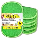 Tub-N-Tile by Tuff-Scrub, Large, 6-Pack, Microfiber, Scrub-N-Wipe Pad, Multi-Surface, Non-Scratch, Dual-Sided, Scrubber for Tubs, Tiles, Sinks – Machine Washable, Durable Kitchen Sponge