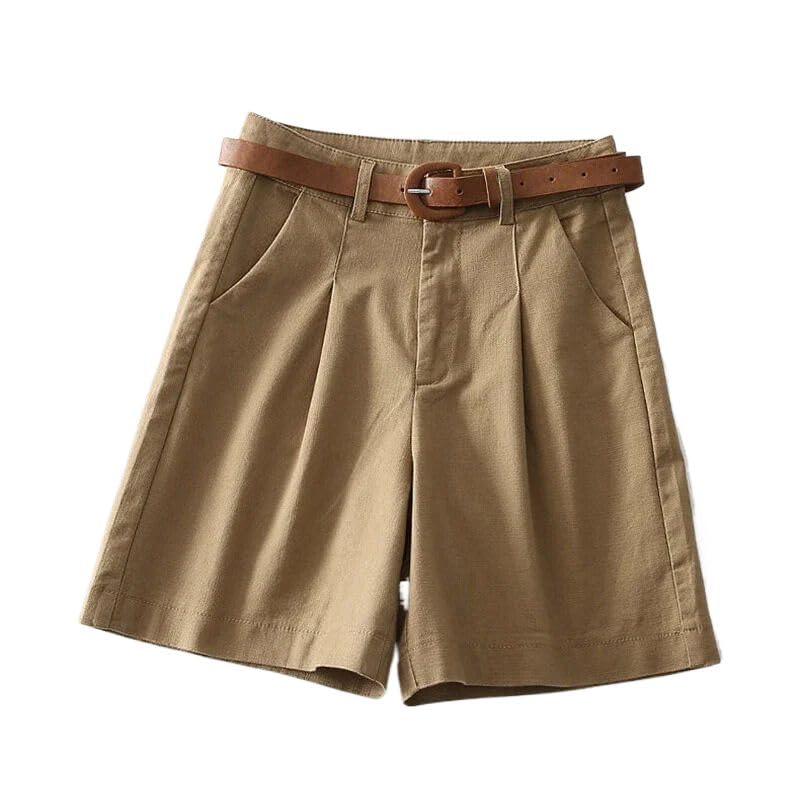 Pantalones cortos de pierna ancha para mujer, color blanco 1, caqui, L