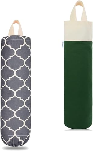 Soporte para bolsas de plástico, paquete de 2 soportes de algodón para almacenamiento de bolsas de plástico (gris y verde)