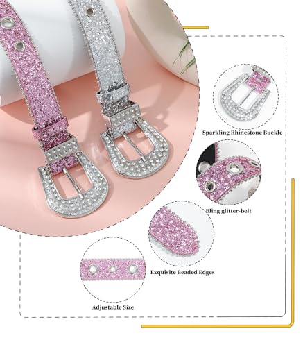 Kajeer Rhinestone Belt for Boys Girls, Cowgirl Boys belt with Bling Sequin Diamond4