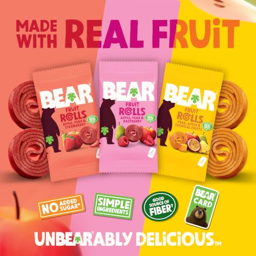 BEAR Real Fruit Snack Rolls Variety Pack (Strawberry, Raspberry, Tropical), 48 Rolls - image 3