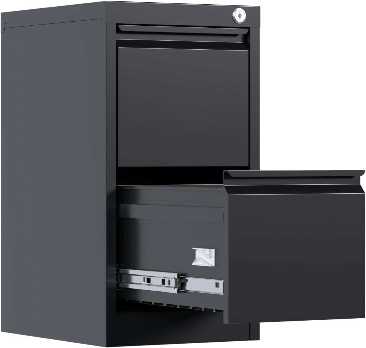 Metal Filing Cabinet with Lock & 2 Drawers, Mobile Lockable Office Filing Cabinet with Wheels for DIN A4/Letter/Legal, Drawer Cabinet for Home Office and Undertable, 73 x 38 x 45 cm, Black