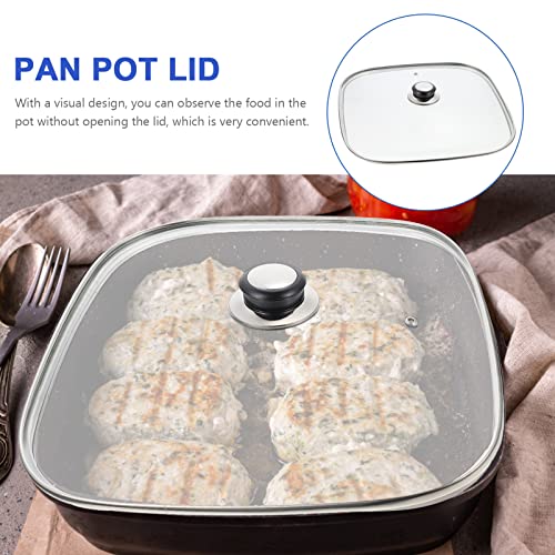 Luxshiny Pan Square Glass Lid Pans Replacement Cover Cast Iron Grill Pan Skillet Lid Universal Pot Lid Steaming Cover Frying Pan Cover For Kitchen 30Cm Skillet Cooking Pan Lids #TOP7