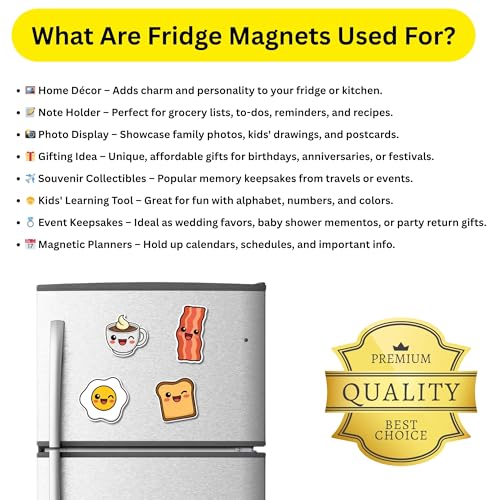 Image of Regalo Casila Cute Breakfast Fridge Magnet Set of 4 for Kitchen Decor Gift for Kids Food Lovers Coffee Toast Egg Bacon Theme
