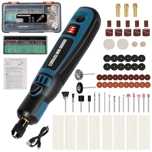 Elektrisches Gravurwerkzeug-Set, 3-Gang-Rotationswerkzeug (max. 15000 U/min), mit 96 Zubehörteilen, per USB aufladbarer Mini-Gravierstift, Mehrzweckwerkzeug für Holz, Stein, Keramik, Glas, Metall