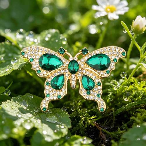 Image of FEELMEM Crystal Rhinestone Butterfly Brooch Pin Blue Color Butterfly Brooches for For Women Wedding /Banquet /Birthday Party
