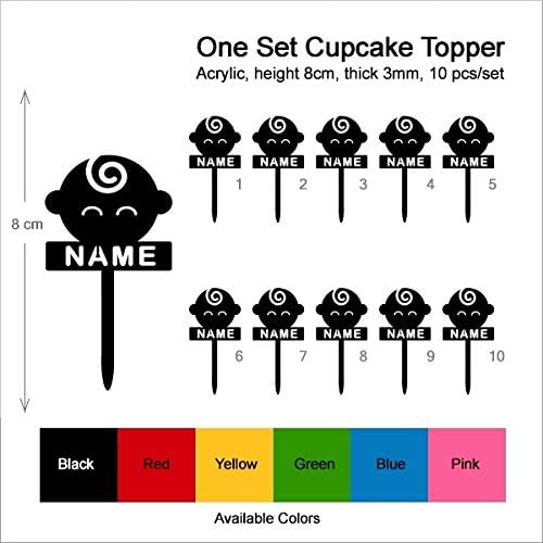 TA0464 Happy Baby Silhouette Party Wedding Birthday Acrylic Cupcake Toppers Decor 10 pcs with Personalized Your Name