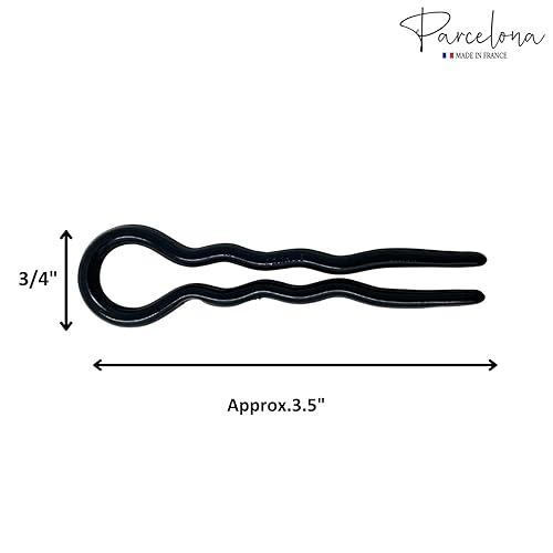 Miniatura 4 de Parcelona French Sleek Black - Juego de 3 pinzas de celuloide en forma de U onduladas, hechas en Francia, color negro, grande, para mujeres y niñas