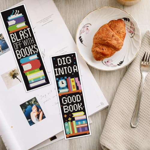 Image of INFUNLY 6PCS Book Theme Cross Stitch Bookmark Kits 8''x2.4'' Study Bookmark Making Kit Good Book DIY Stamped Embroidery Bookmarks for Beginners with Instruction for Book Lovers Reader Writers Gift