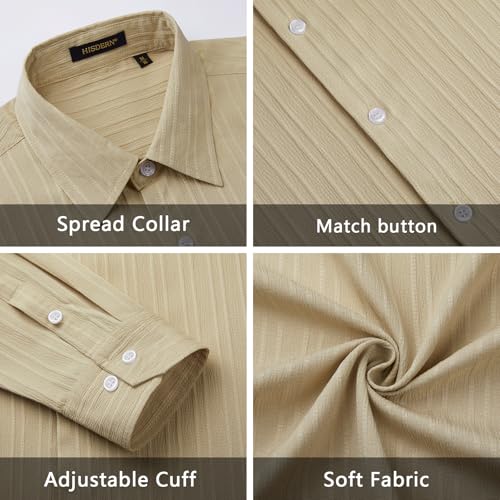 HISDERN Mens Casual Shirts Long Sleeve Button Down Shirts Wrinkle Free Solid Collared Textured Shirt with Pocket4