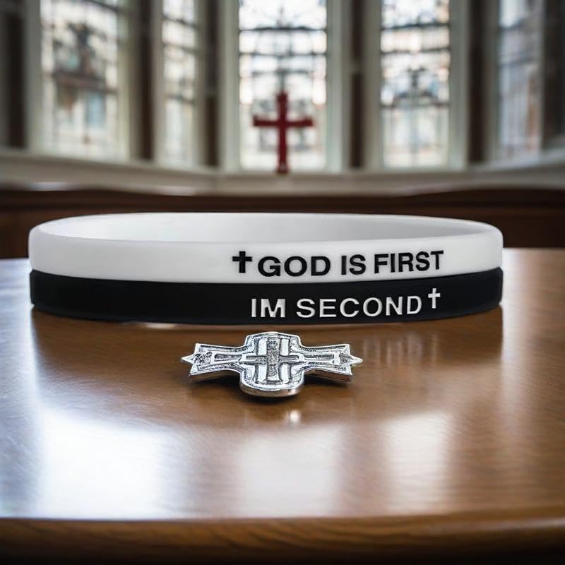 LIU JUN God Is First Bracelet, GOD IS FIRST IM SECOND Christian Rubber Bracelets Inspirational Engraved Bible Verses Cross Silicone Bracelet For Women Men Faith Gifts3