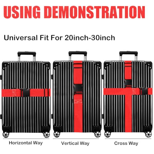 Image of Luggage Straps for Suitcases TSA Approved-2 Pack Bright Personalized Luggage Belt Strap for Suitcase /Carry On Bag Luggage Accessories for Travel (Red)