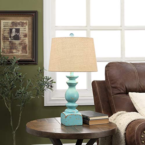 Crestview Collection Hayden 25 Inch Distressed Blue Resin Table Lamp For Living Room, Bedroom And Home Office #TOP18